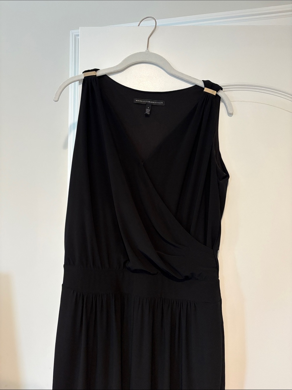 Black Sleeveless Jumpsuit with Gold Accents - White House Black Market